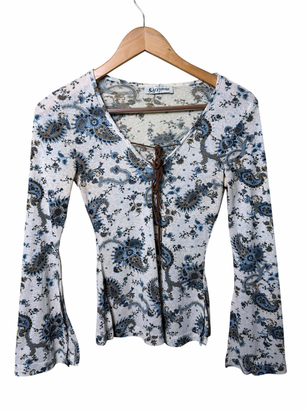 Self Esteem Y2K Paisley Bell Sleeve Lace Up Fairy Grunge Top Small